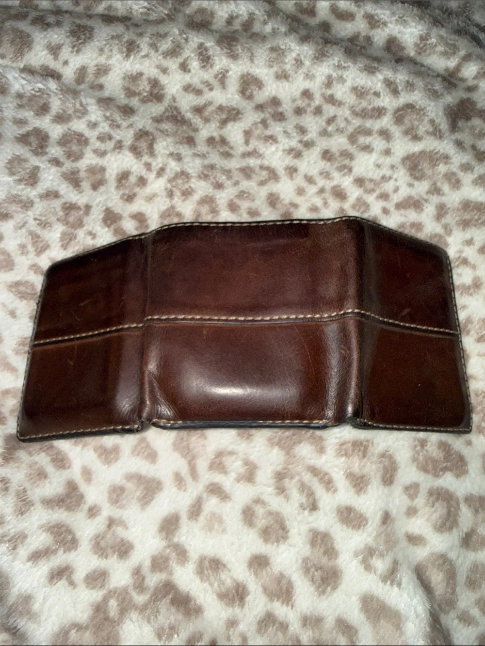 Fossil Brown Leather Trifold Card & Key Wallet Real Leather
